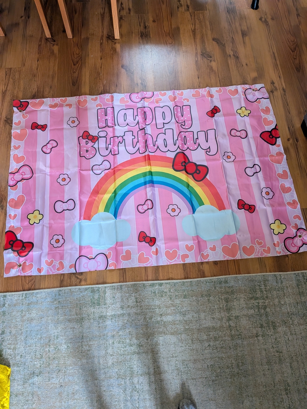Brand New Hello Kitty Themed "Happy Birthday" Rainbow Party Backdrop